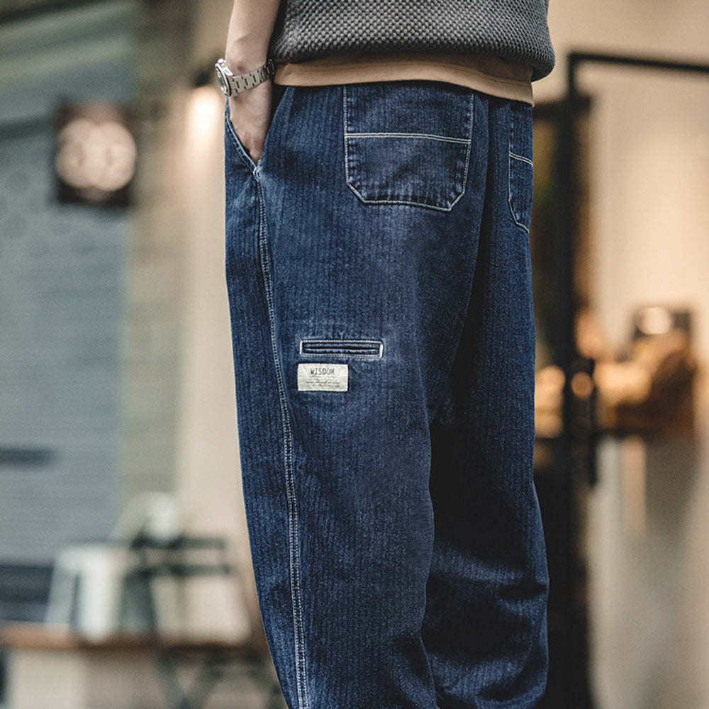 休閑丹寧錐形牛仔褲寬松蘿蔔束腳燈籠褲哈倫褲