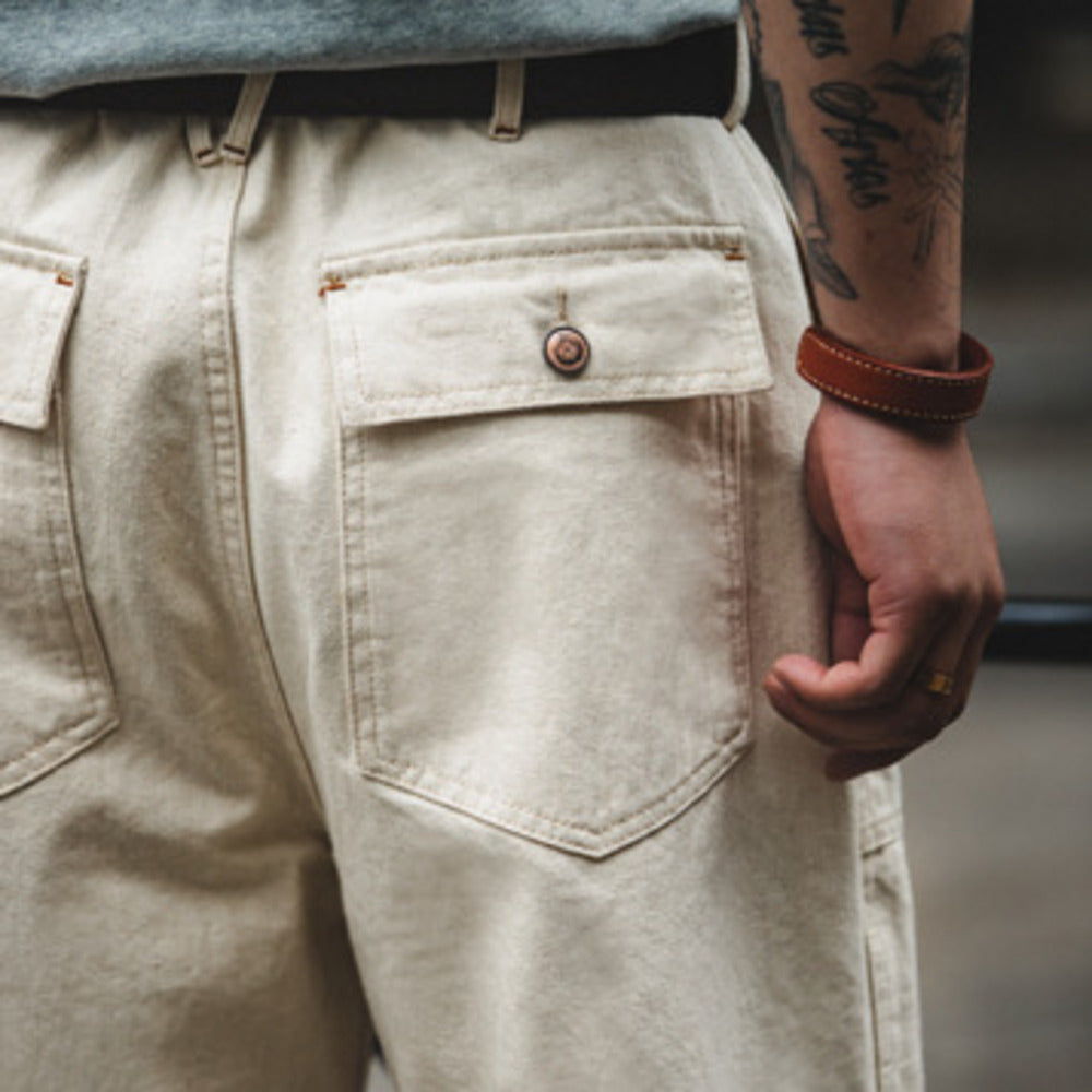 復古棉籽殼米白色牛仔褲寬松直筒工裝休閑長褲