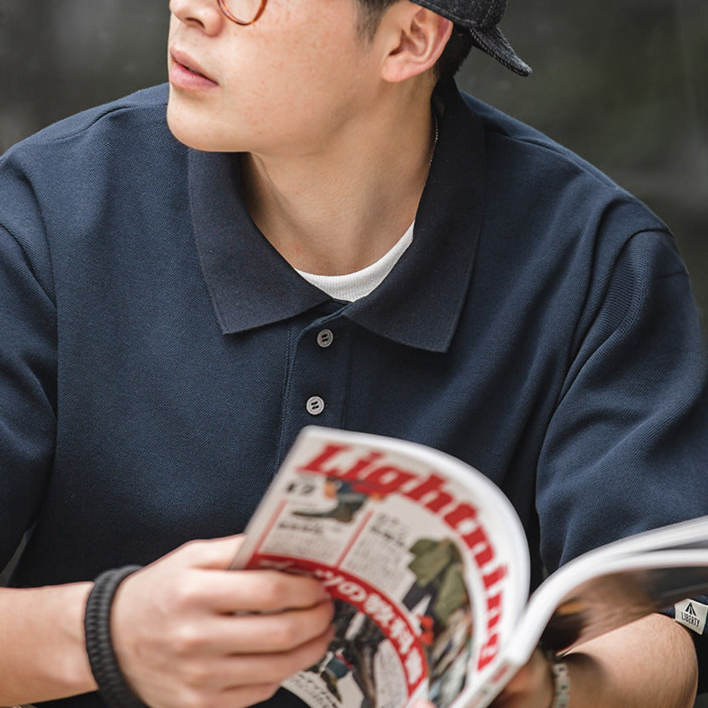 美式復古polo衫珠地棉T恤休閒寬鬆半袖短袖打底衫