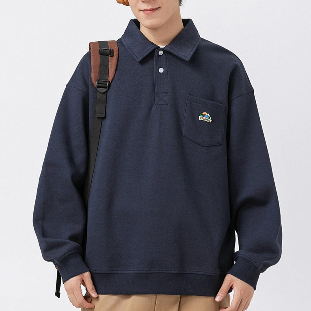 春秋季簡約袖標POLO衫男潮牌ins寬松上衣新款翻領衛衣