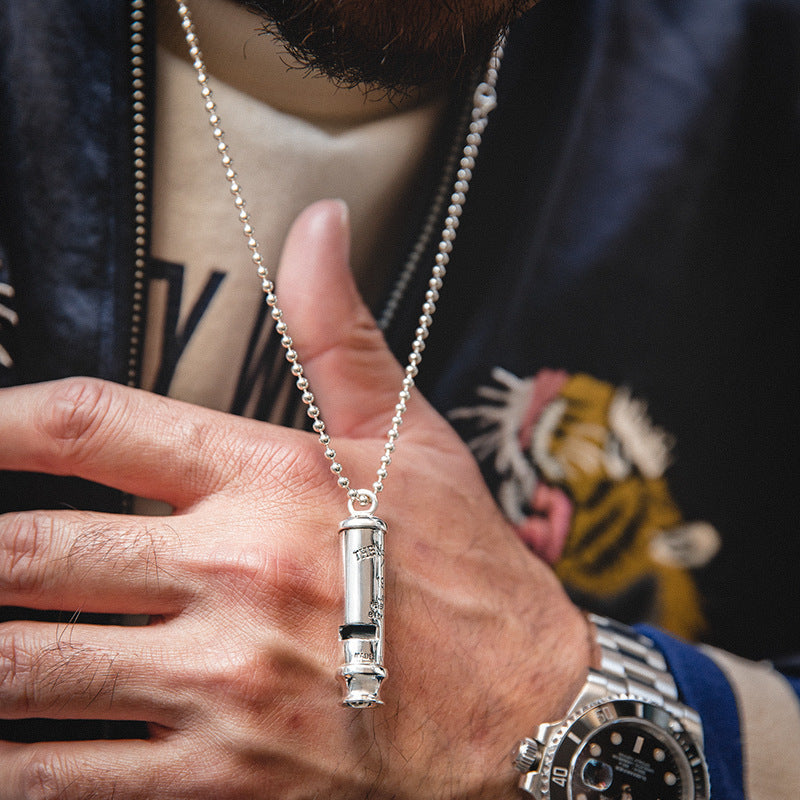 美式復古純銀防空哨可吹響二戰吊墜哨子項鏈