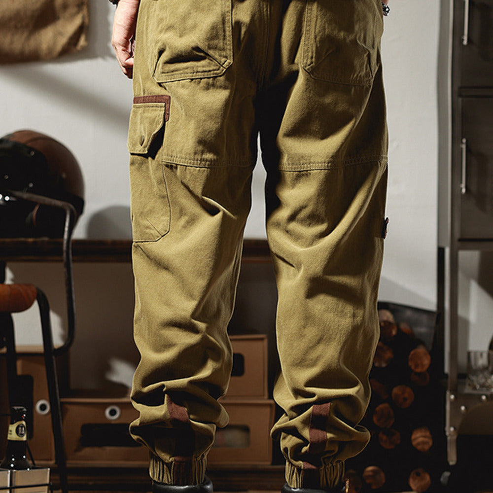 美式工装裤子男士春秋季痞帅宽松大码机能9分束脚裤休闲长裤