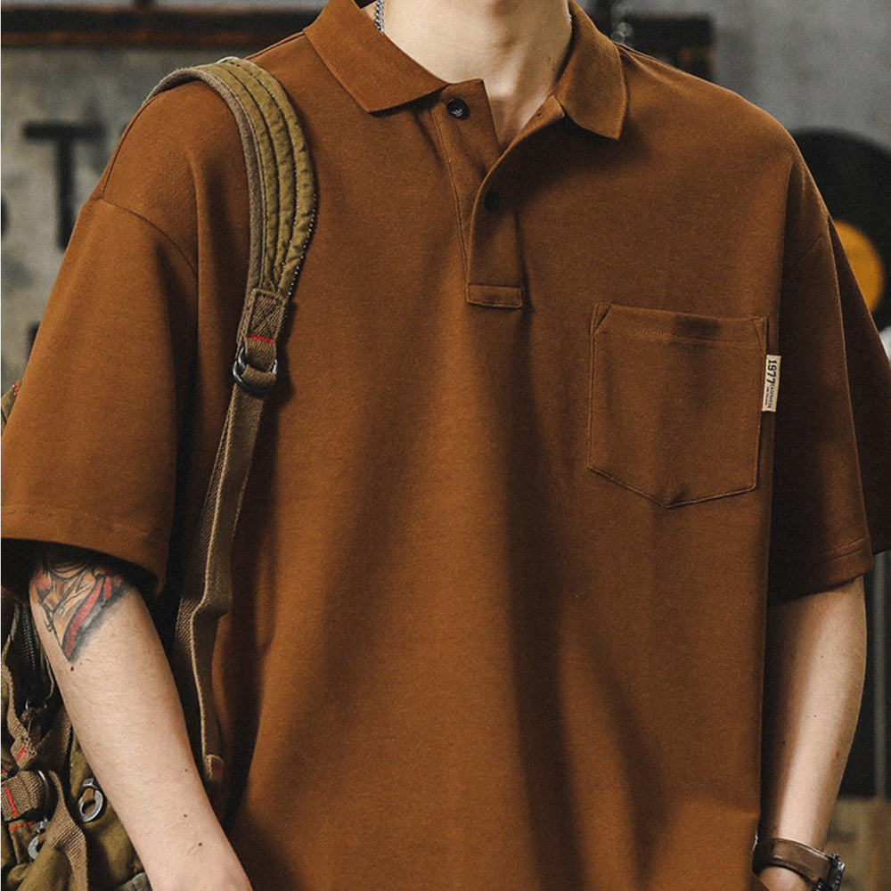 夏季2024新款polo衫男高級感美式休閑寬松大碼有翻領短袖t恤