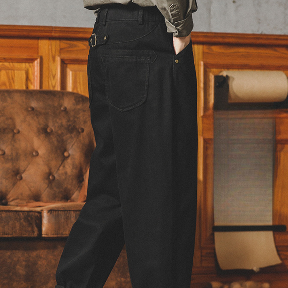 法式工裝褲男春秋款美式復古男裝廓爾格西褲寬松直筒休閑錐形褲