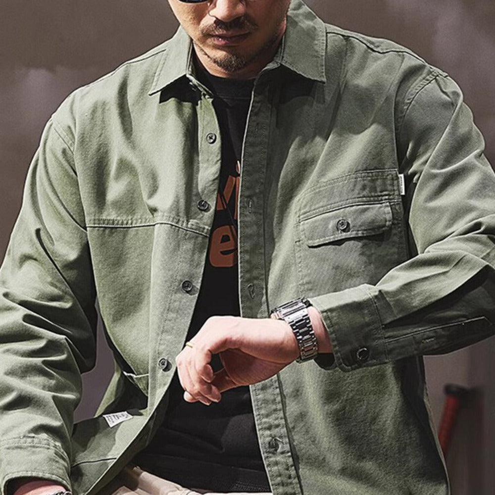 美式工裝復古高級感通勤襯衣阿美咔叽外套機能夾克