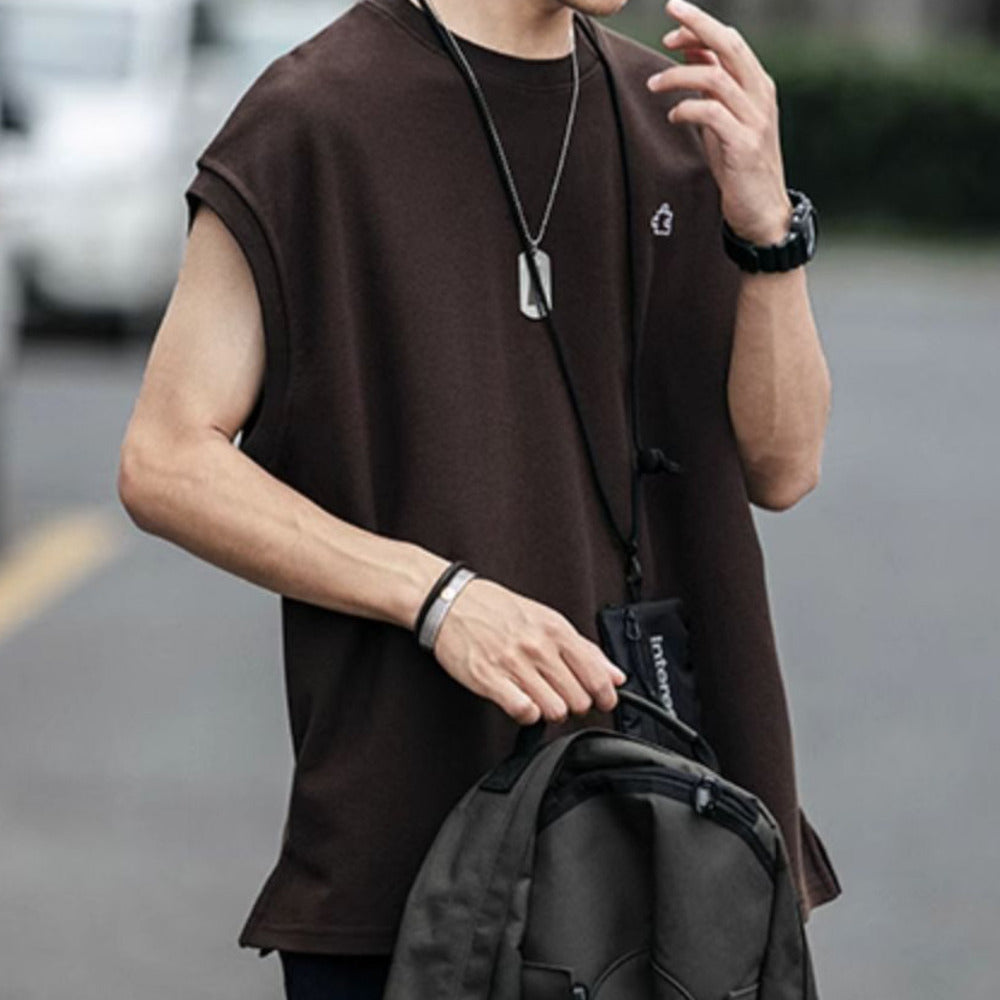 復古百搭無袖t恤男夏季韓版潮流運動汗20224新款短袖