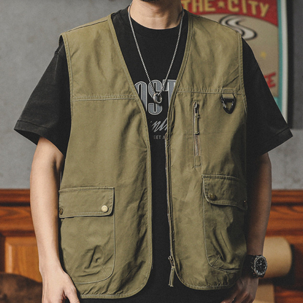 美式復古工裝馬甲男夏季山系戶外露營夾克外套潮牌馬夾