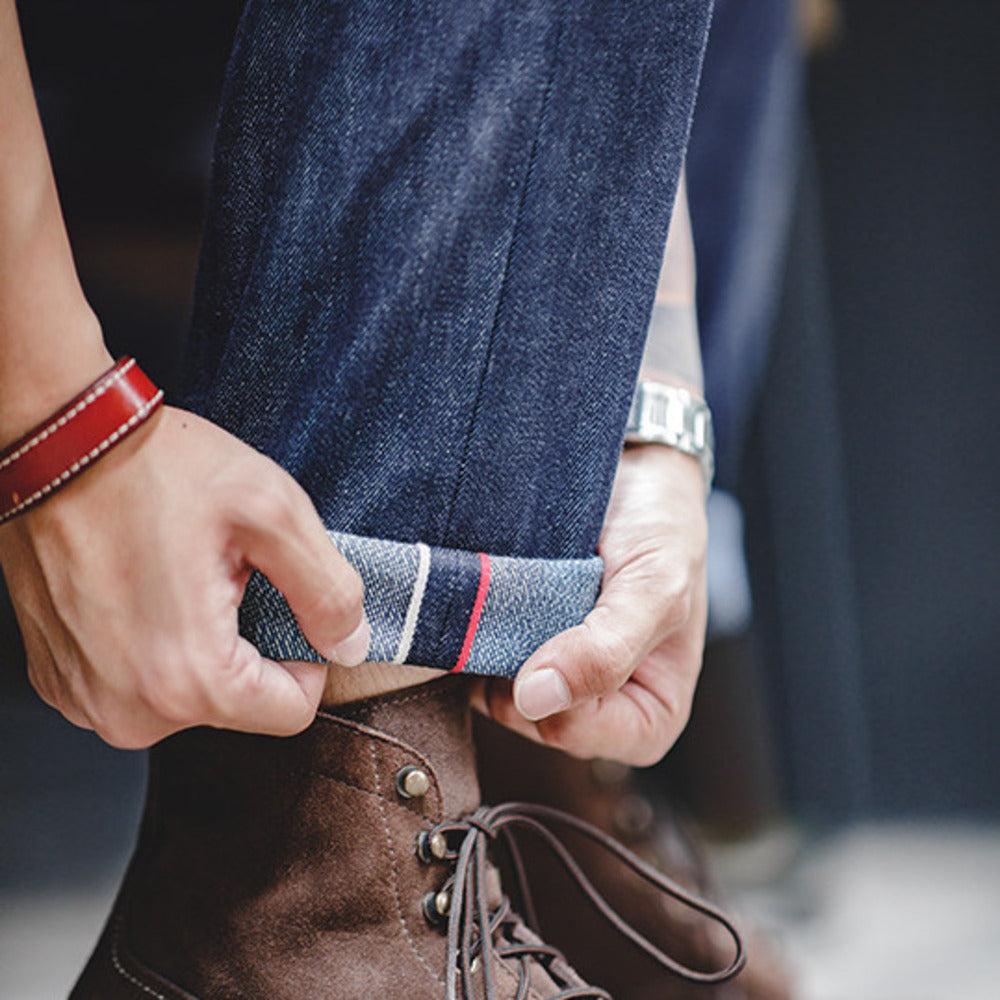 美式復古胡椒鹽原牛牛仔褲子阿美咔叽丹寧赤耳直筒長褲