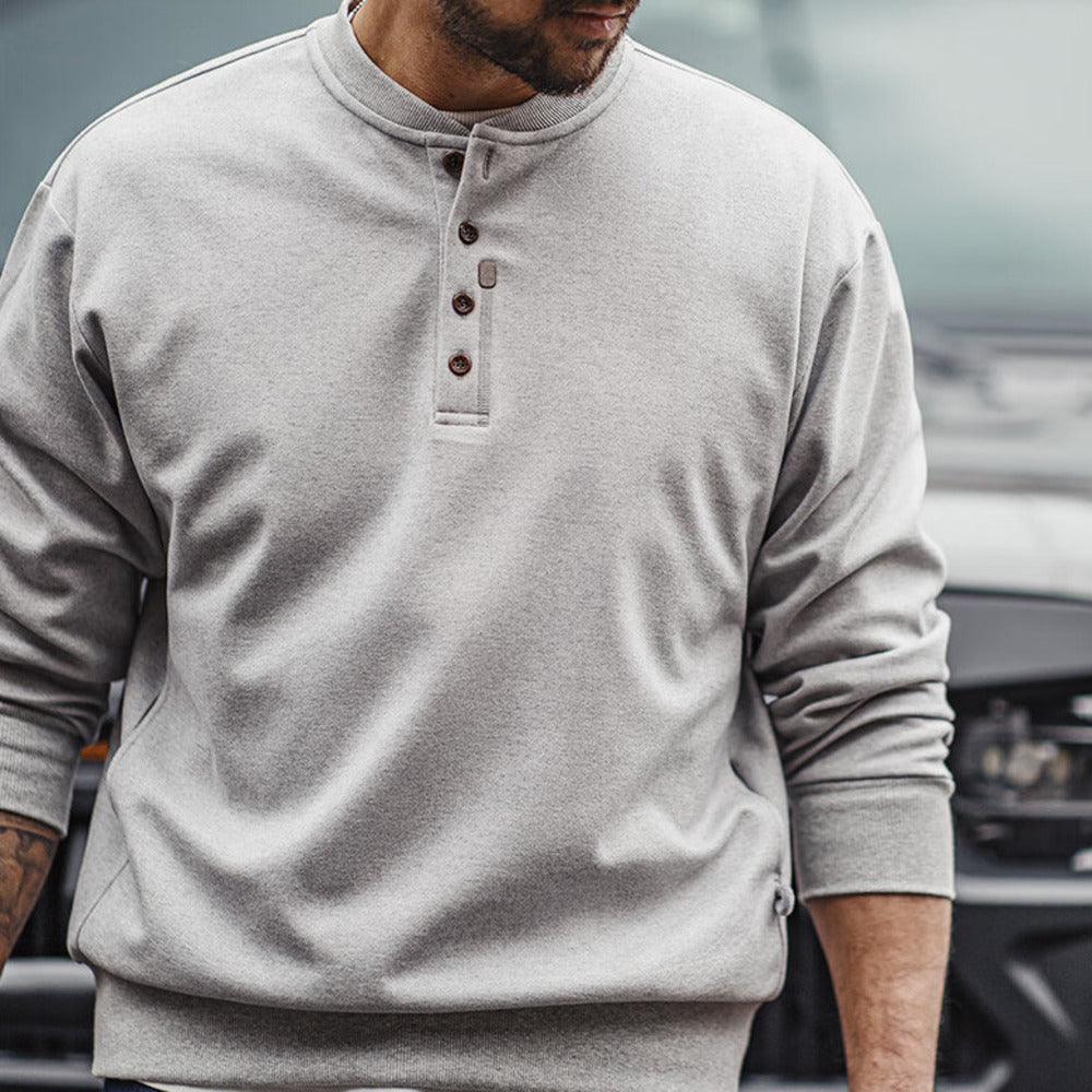 美式休閑亨利領毛呢衛衣格雷系cleanfit長袖打底衫