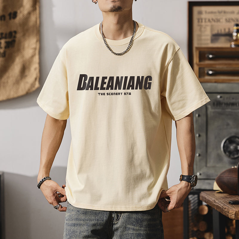 短袖t恤男式夏季美式街頭圓領純棉字母印花半袖體恤