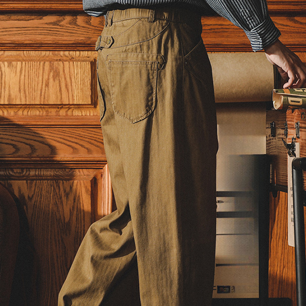 法式工裝褲男春秋款美式復古男裝廓爾格西褲寬松直筒休閑錐形褲