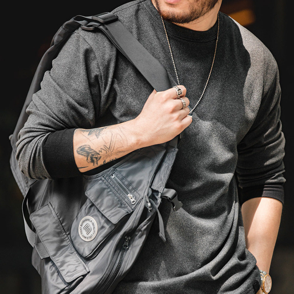 美式三本針磨毛加絨保暖長袖彈力內衣打底衫衛衣