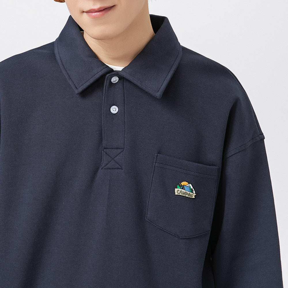 春秋季簡約袖標POLO衫男潮牌ins寬松上衣新款翻領衛衣