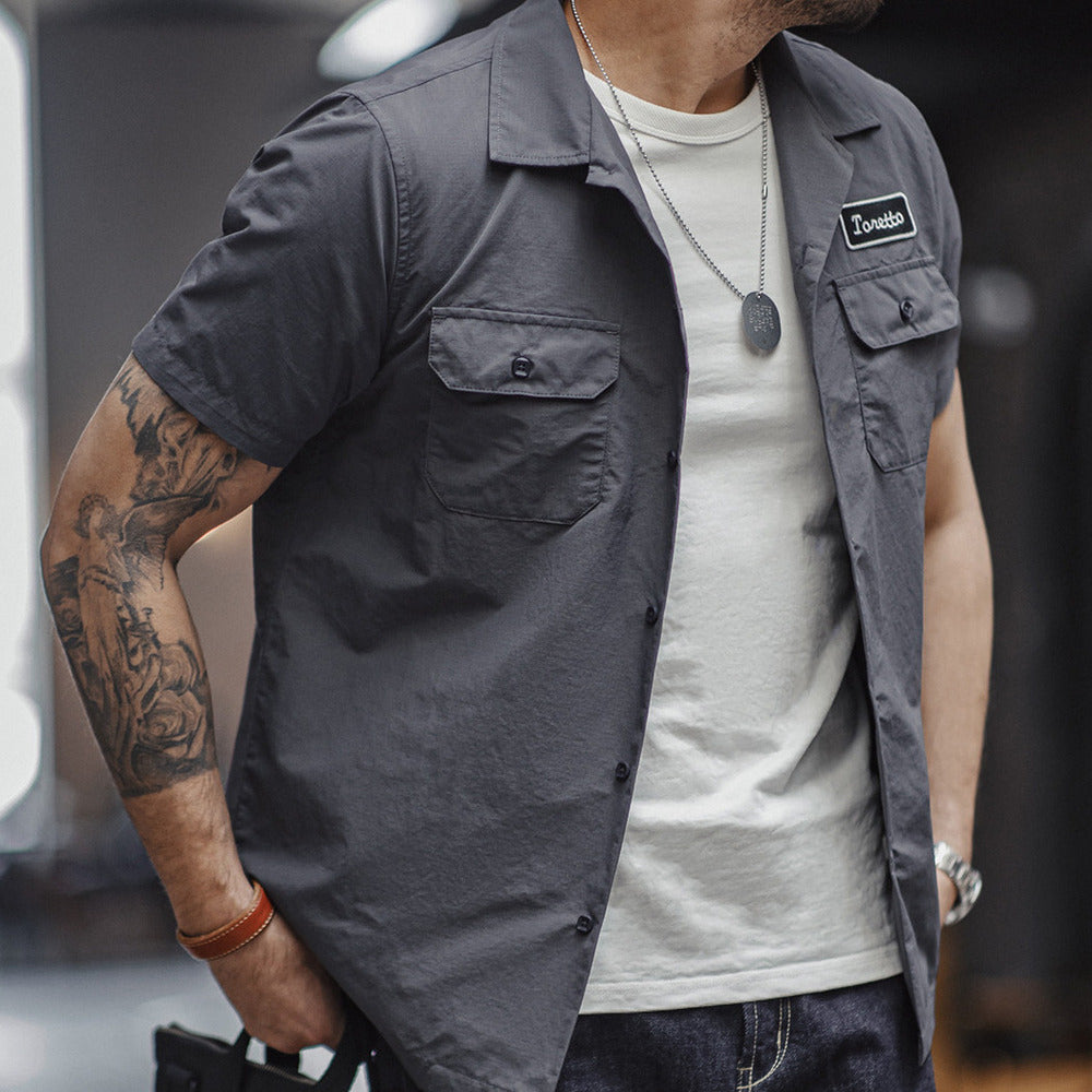 Toretto襯衫美式薄款硬漢短袖襯衣男夏