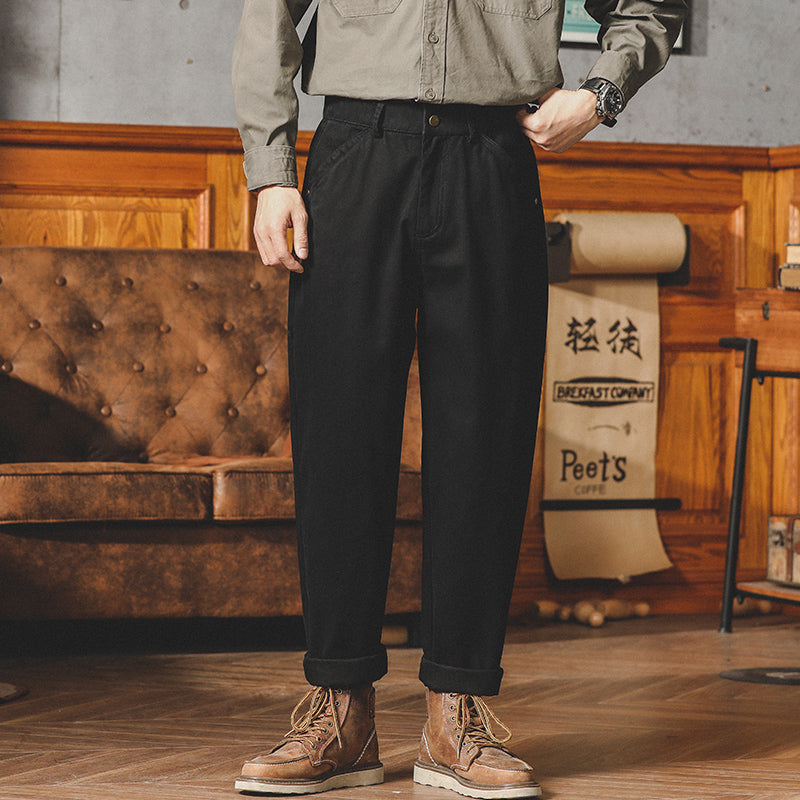 法式工裝褲男春秋款美式復古男裝廓爾格西褲寬松直筒休閑錐形褲