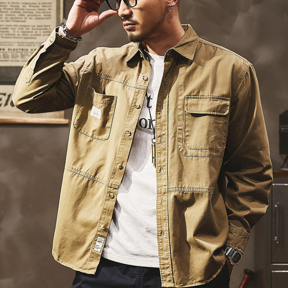美式工裝襯衫春秋季復古山系夾克外套