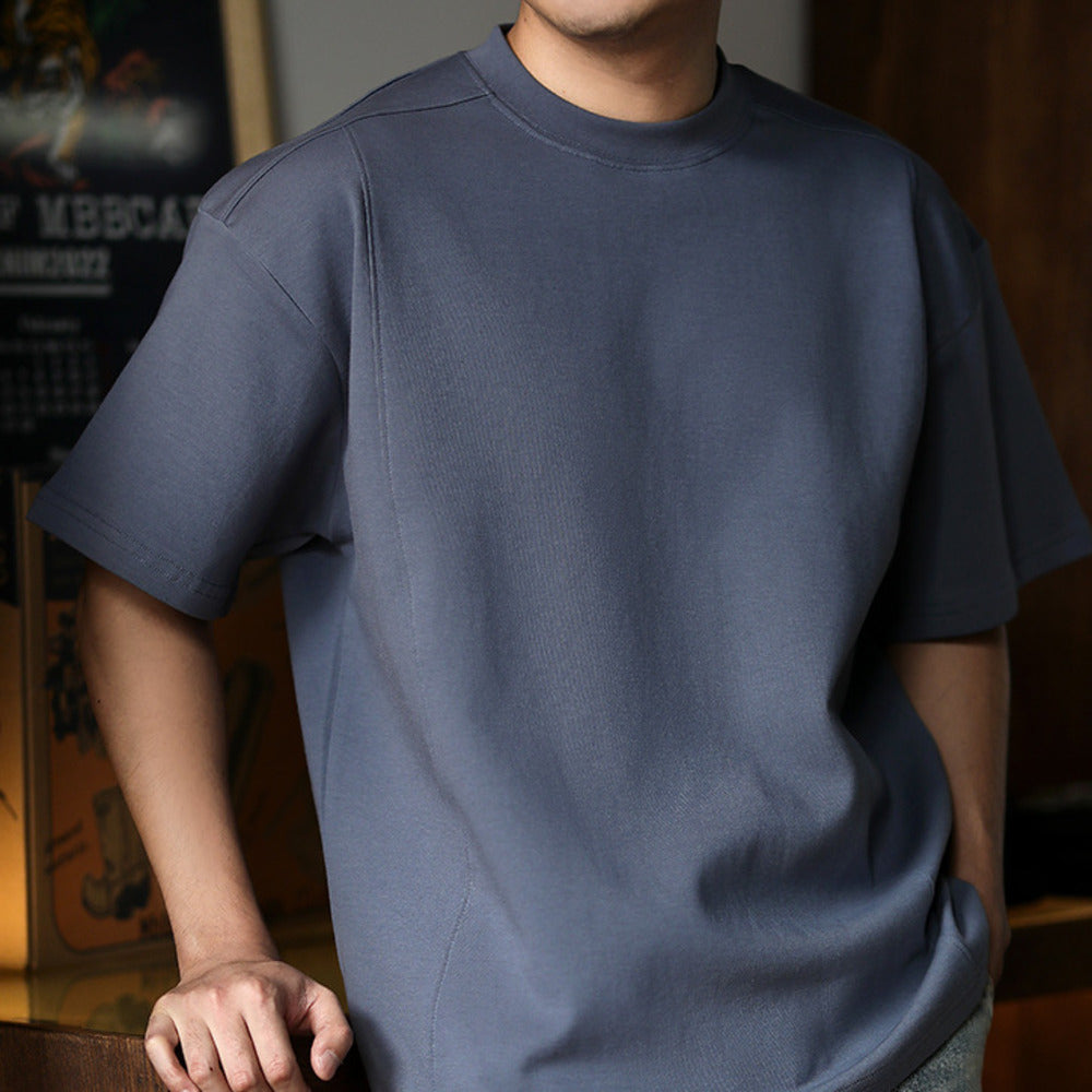 美式復古解構小領口休閑短寬版型液氨空氣棉短袖T恤