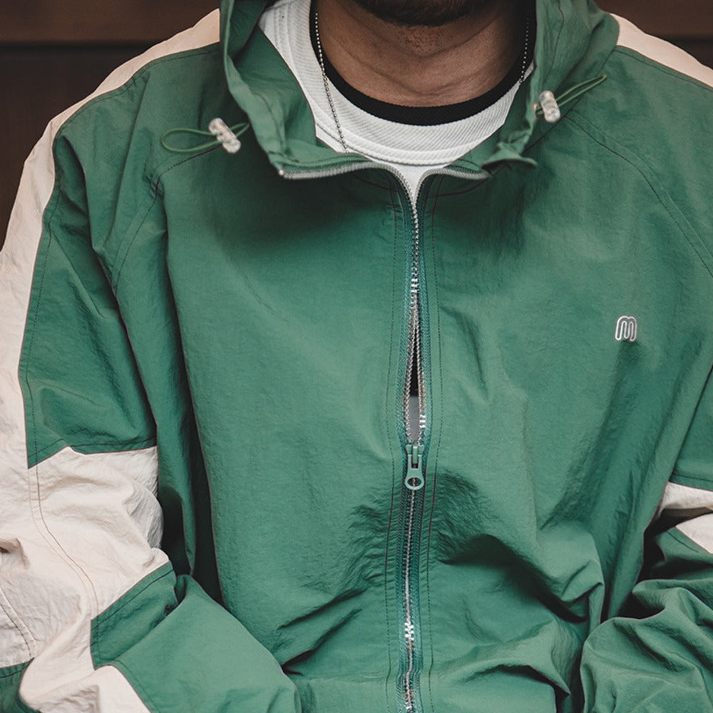 美式復古寬松可拆卸雙拉鏈夾克春秋短款拼色字母外套