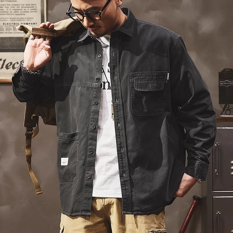 美式工裝復古高級感通勤襯衣阿美咔叽外套機能夾克