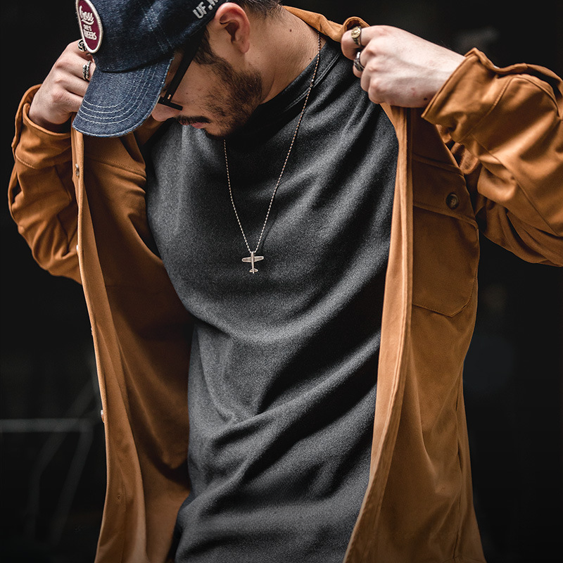 美式三本針磨毛加絨保暖長袖彈力內衣打底衫衛衣