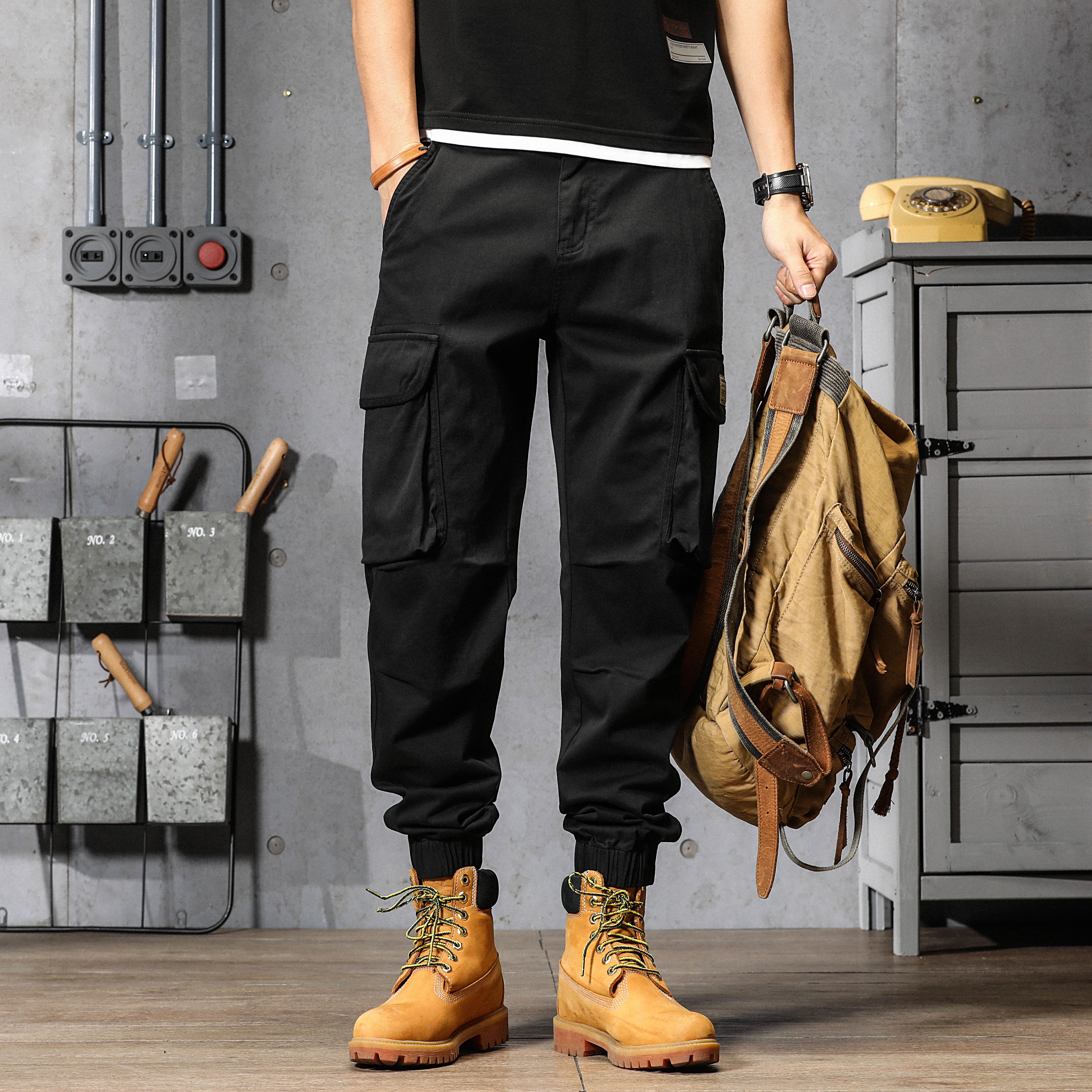 美式復古工裝褲寬松大口袋春季新款阿美咔叽休閑褲