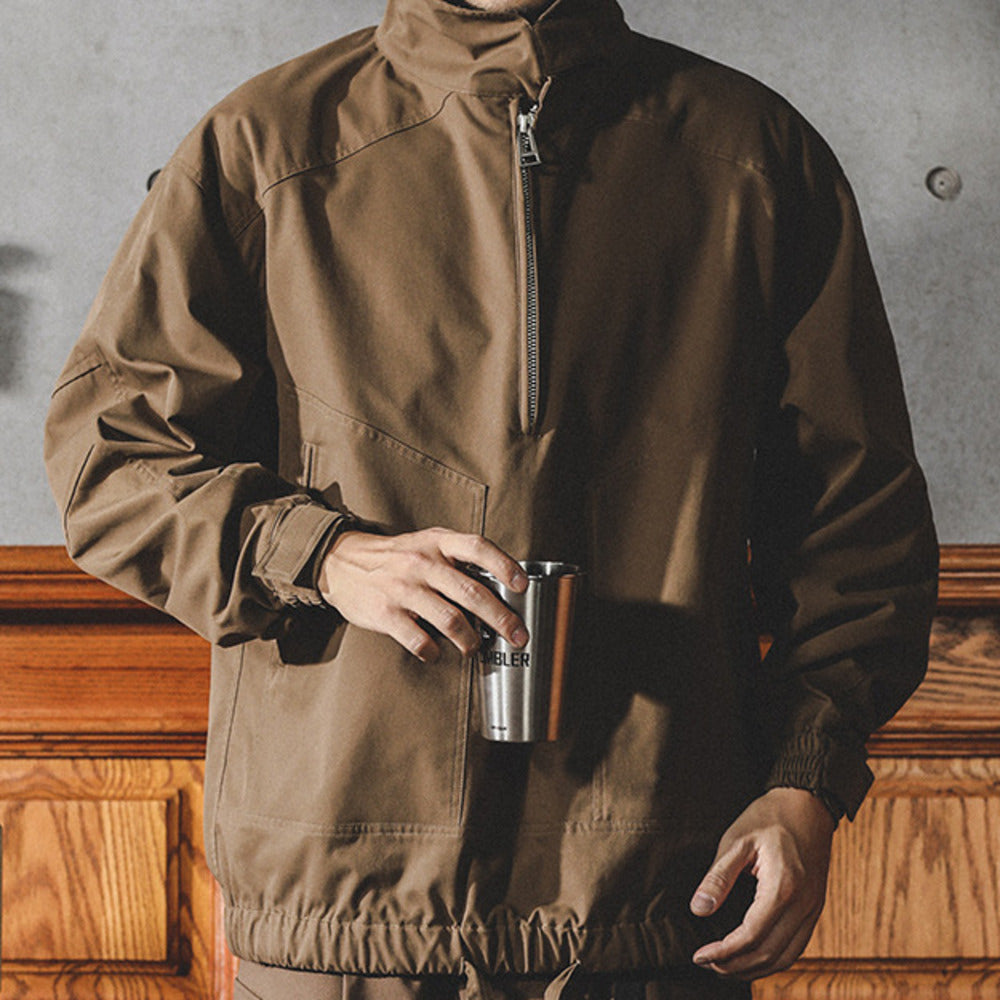 美式衛衣男春秋款半拉鏈套頭沖鋒衣寬松大碼復古工裝夾克外套春秋