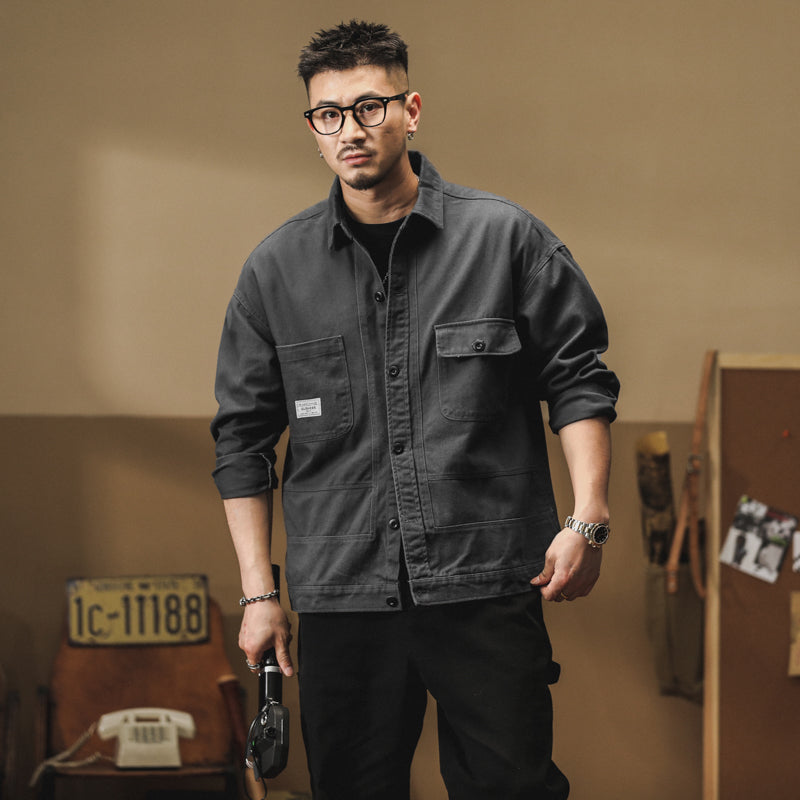 美式復古工裝襯衫春秋季款潮牌痞帥牛仔夾克外套