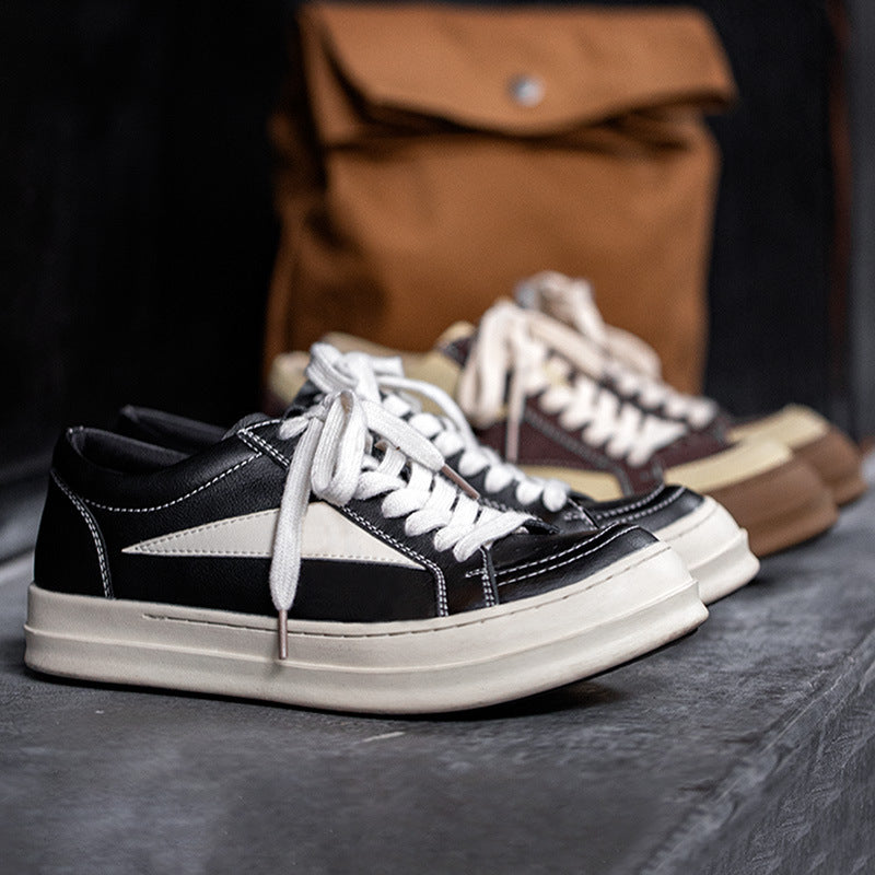 春季VIBE風板鞋小眾設計厚底圓頭皮鞋復古拼接休閑鞋