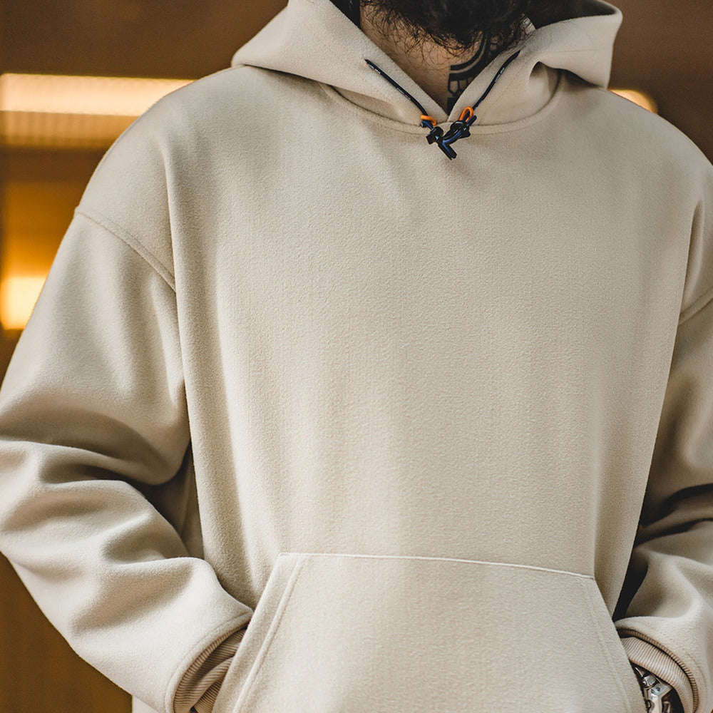 美式休閑毛呢連帽衛衣cleanfit廓形寬松套頭衫