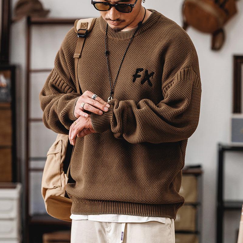 美式復古冬季歐美炸街針織衫男士寬松保暖線衣