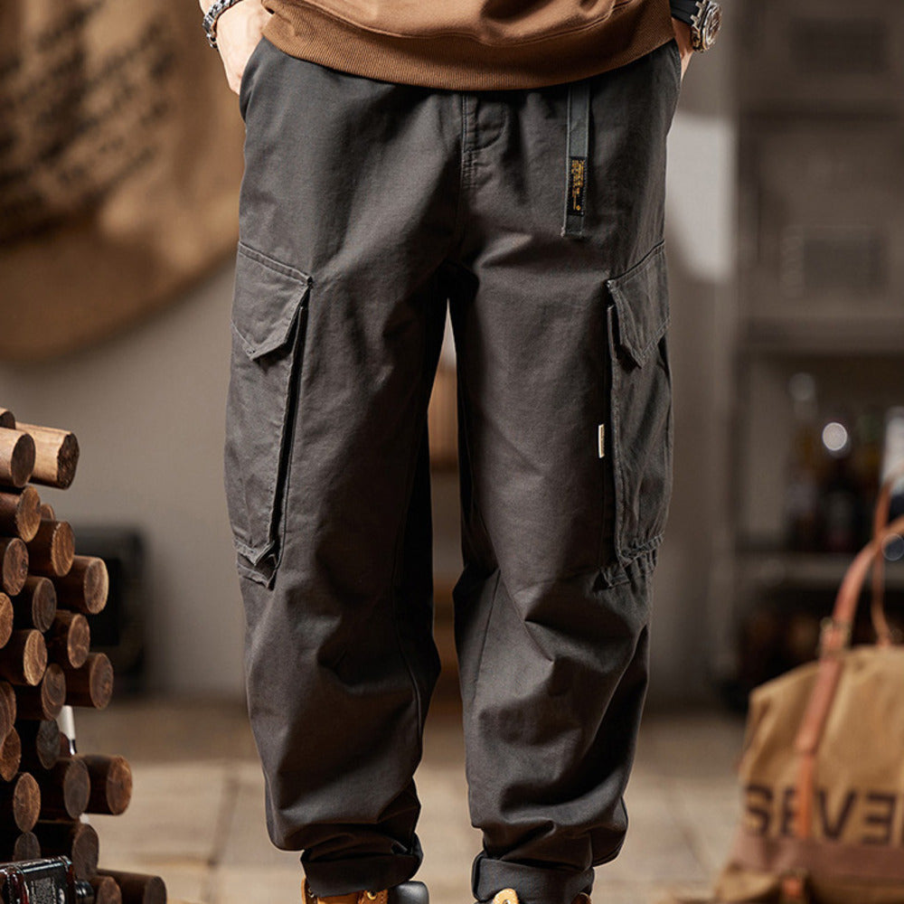拼接大口袋工裝褲美式復古寬松直筒休閑褲
