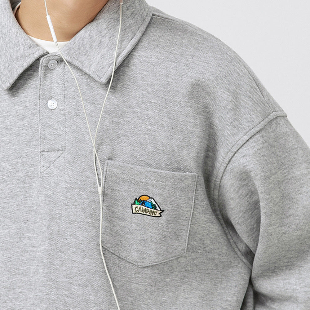 春秋季簡約袖標POLO衫男潮牌ins寬松上衣新款翻領衛衣