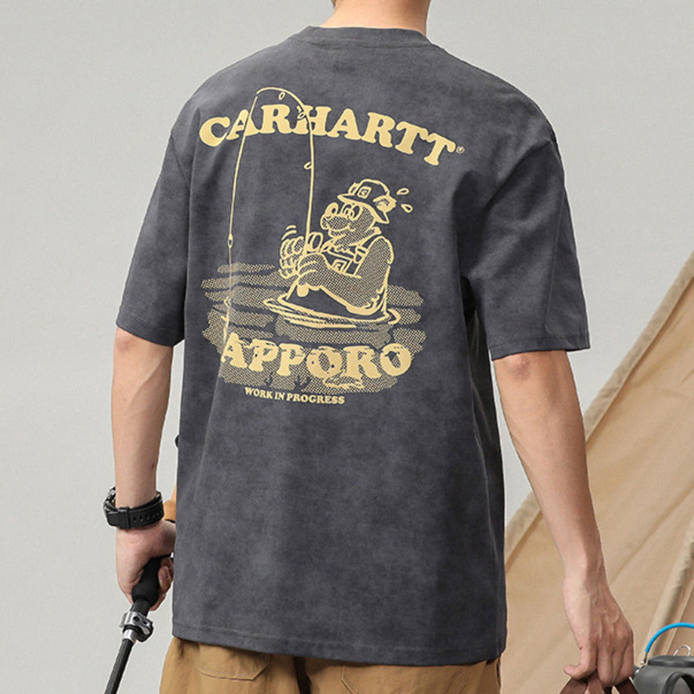 夏季2024新款寬松大碼徒步露營風短袖t恤男潮牌