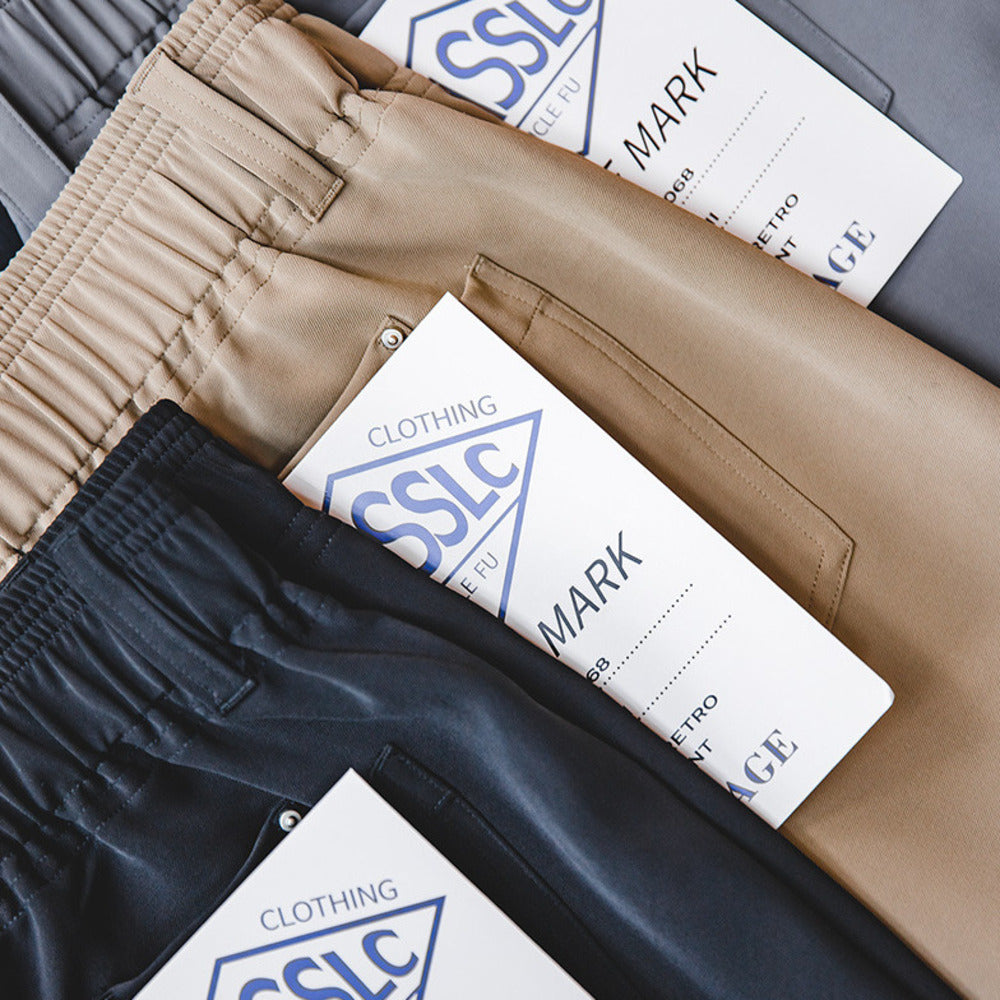 卡其垂墜感休閑褲抗皺免燙松緊腰直筒西裝長褲