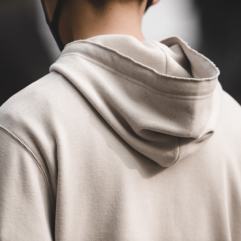 復古灰色連帽衛衣vintage阿美咔叽純色運動外套