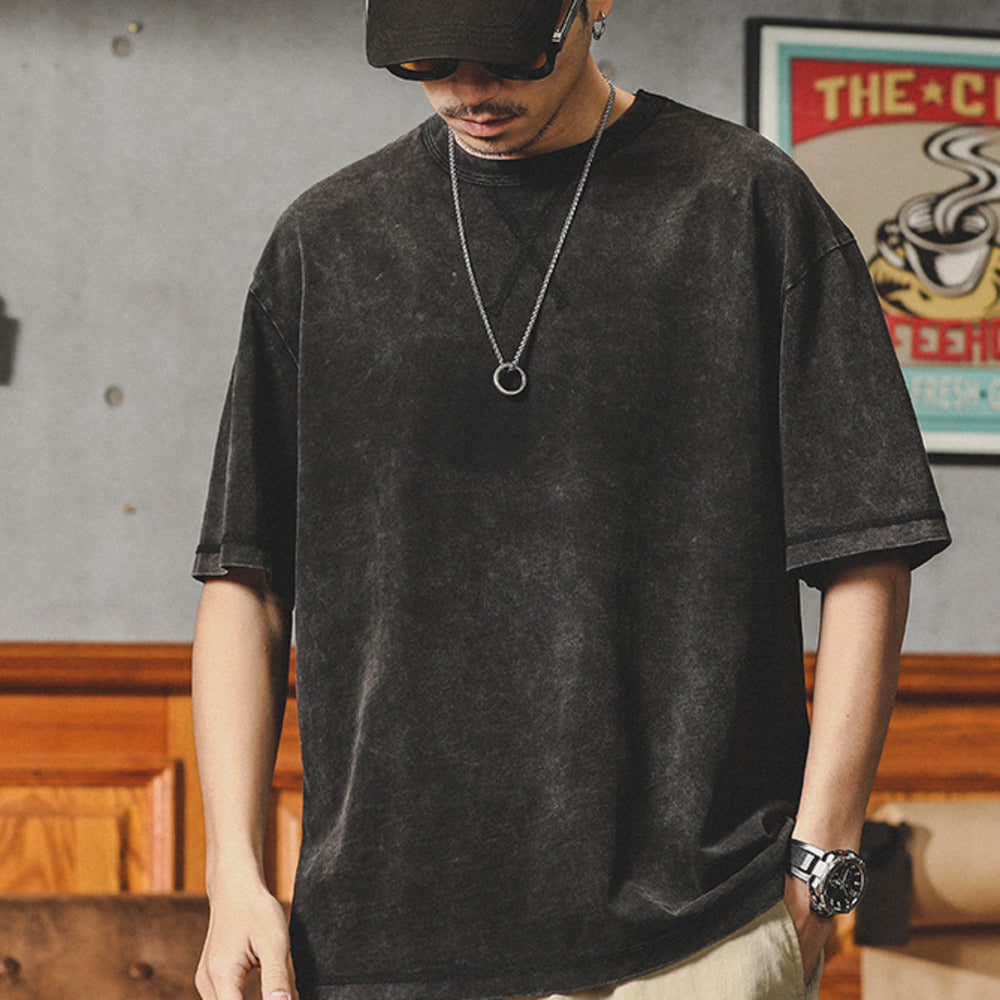 美式復古水洗t恤男短袖夏季寬松大碼潮牌潮流半截袖純棉體恤