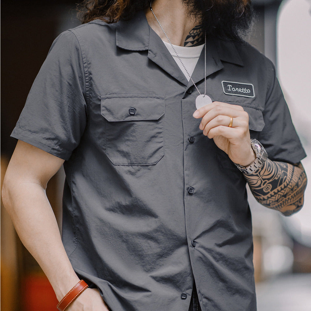 Toretto襯衫美式薄款硬漢短袖襯衣男夏