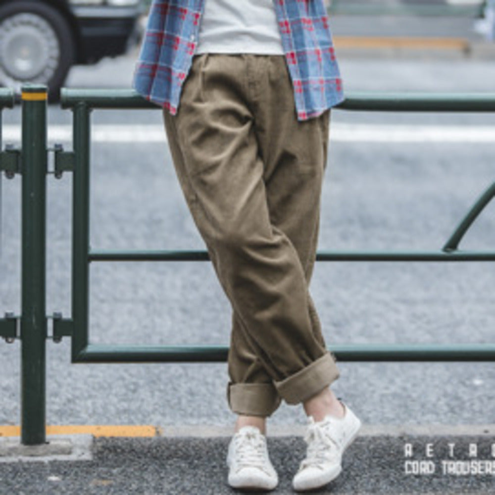 美式復古古著長褲燈芯絨阿美咔叽寬松休閑耐磨直筒褲