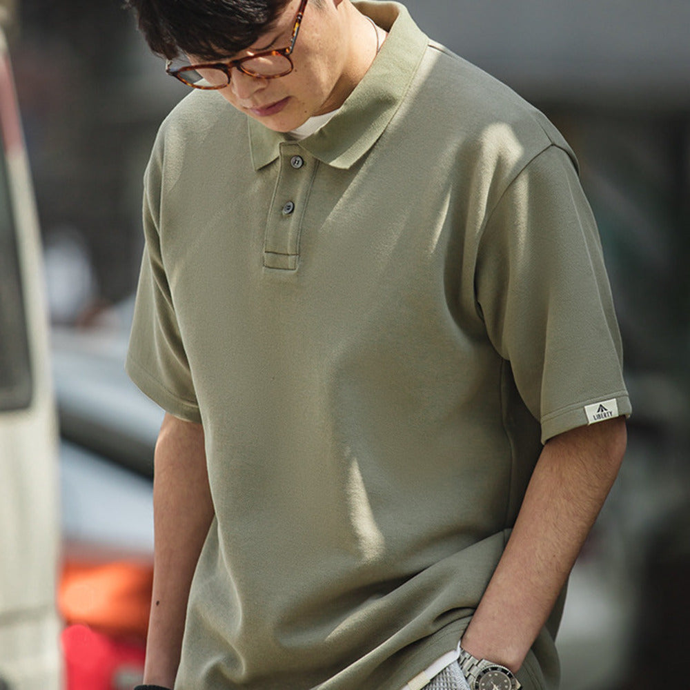 美式復古polo衫珠地棉T恤休閒寬鬆半袖短袖打底衫