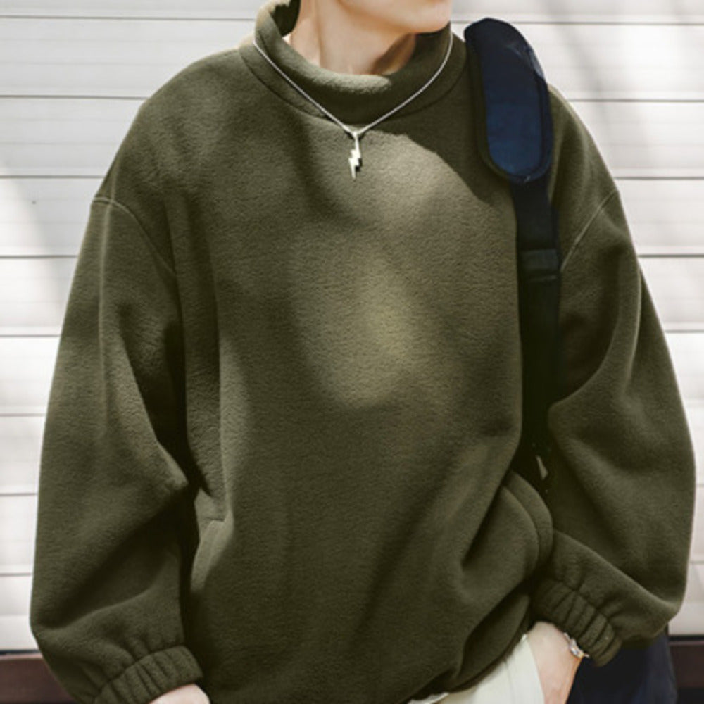 美式休閑搖粒絨衛衣立領cityboy寬松慵懶無帽套頭衫