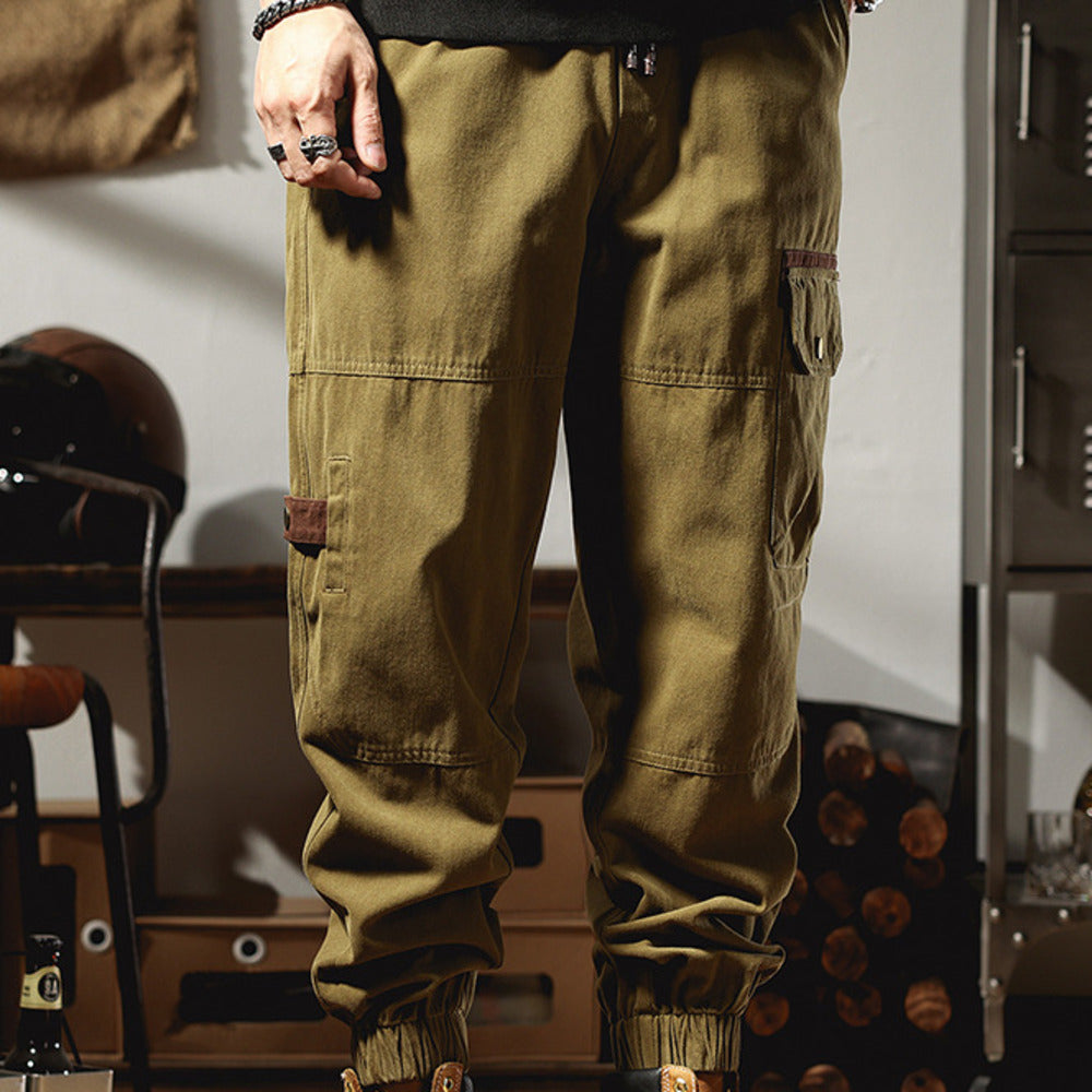 美式復古工裝褲2024年春秋季寬松大碼束腳休閑長褲