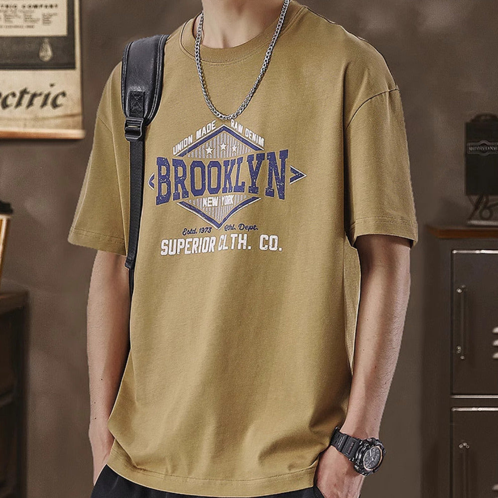 美式復古t恤短袖男夏季大碼純棉上衣字母印花260g半袖衫