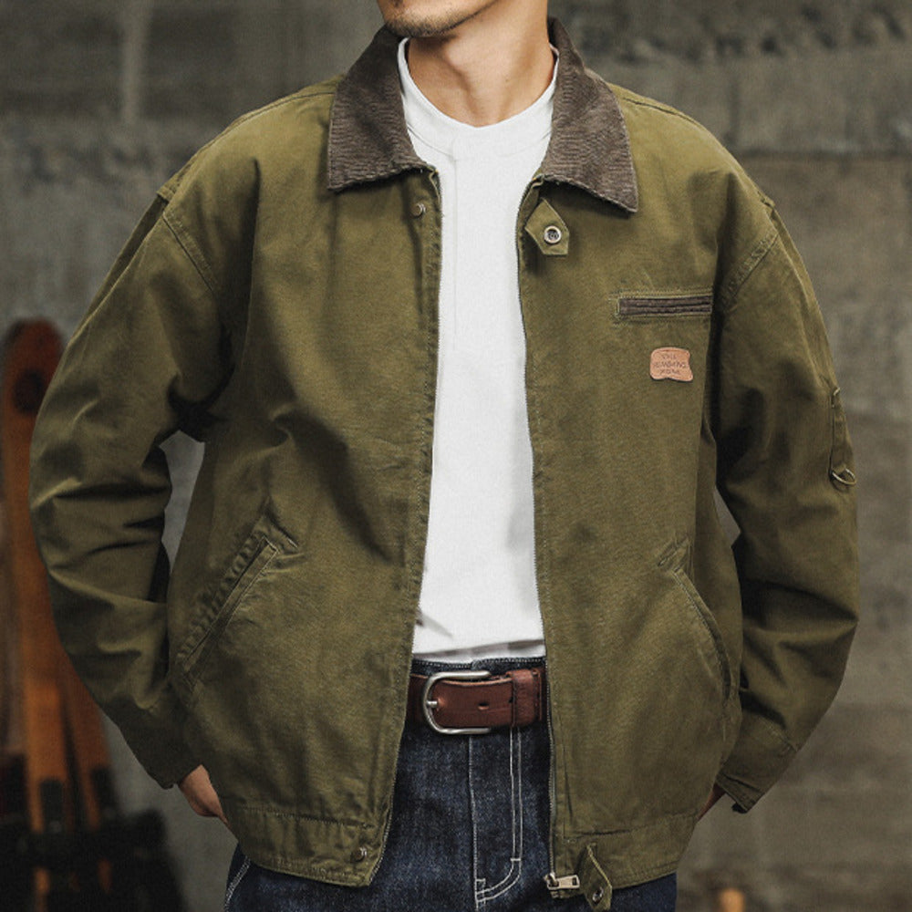 美式復古平替卡哈特工裝外套男春季寬松翻領底特律獵裝夾克