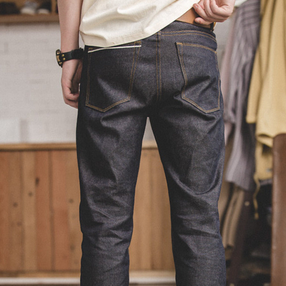 復古原漿赤耳原牛牛仔褲丹寧直筒阿美咔叽深色褲