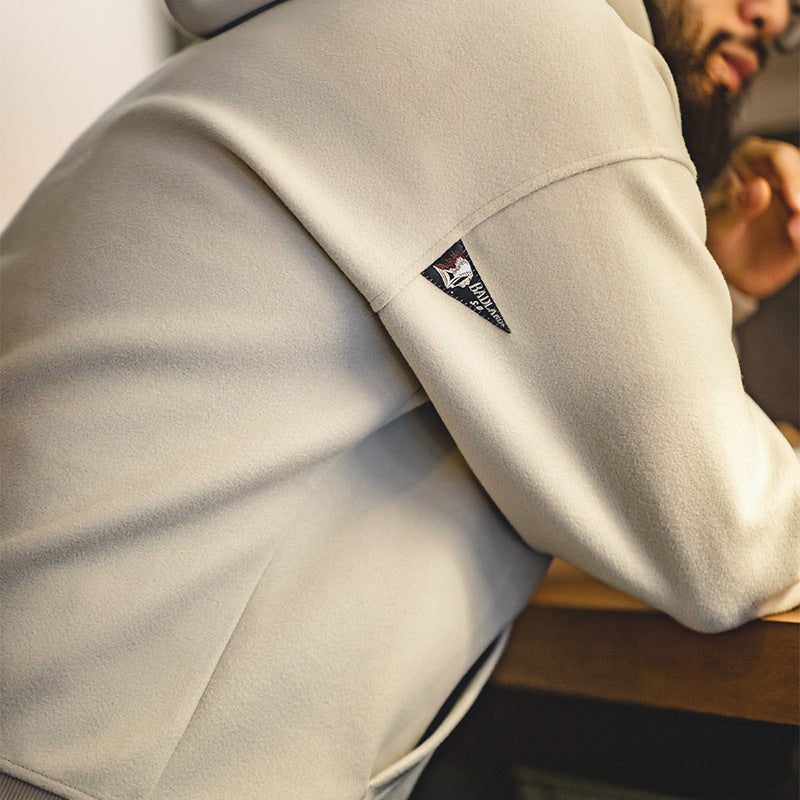 美式休閑毛呢連帽衛衣cleanfit廓形寬松套頭衫