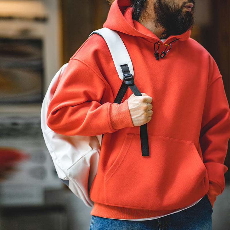 美式休閑毛呢連帽衛衣cleanfit廓形寬松套頭衫