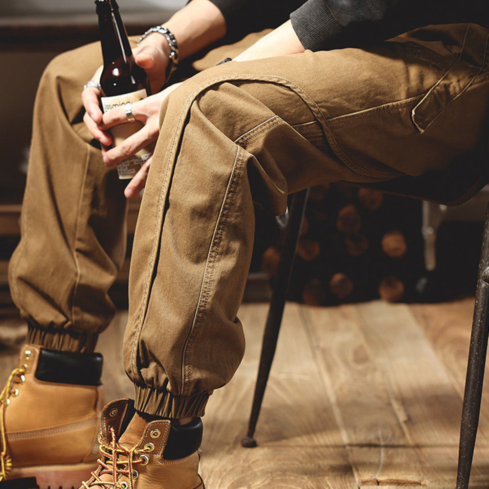 美式復古工裝男春季潮牌大碼寬松哈倫束腳休閑褲阿美咔叽男褲