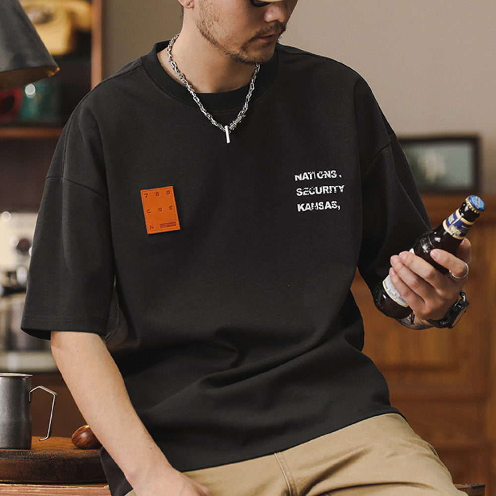 美式280g天絲涼感短袖t恤男皮牌標寬松休閑新款圓領半袖