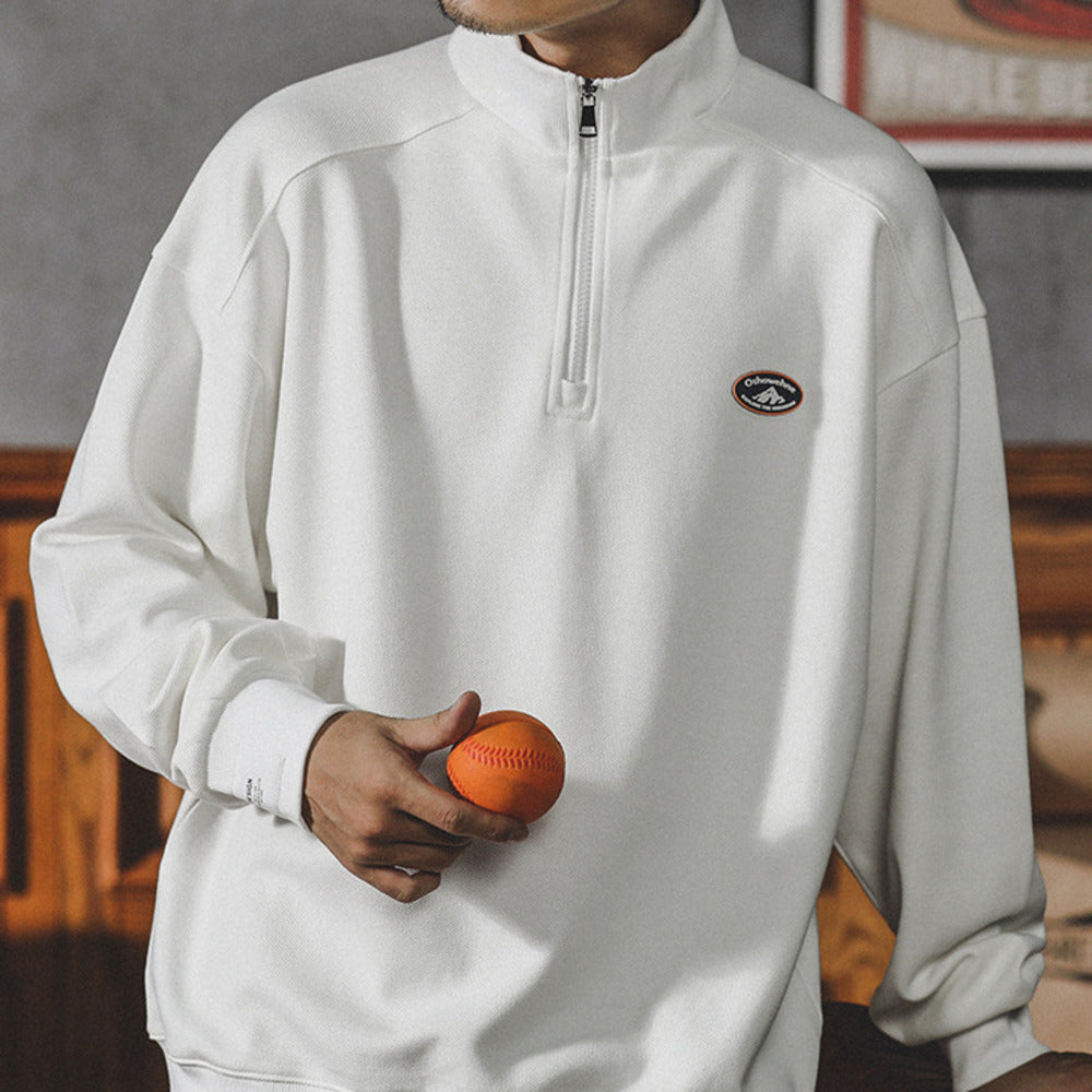 美式復古半拉鏈衛衣男潮牌寬松休閑立領上衣春秋季純棉長袖外套男