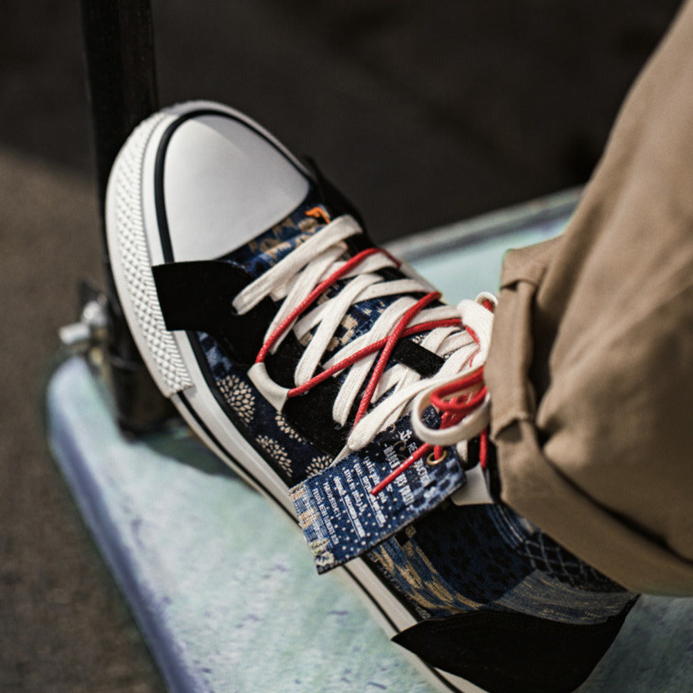 夏季新款男鞋復古高幫帆布鞋潮流印花休閒鞋子腰果花板鞋